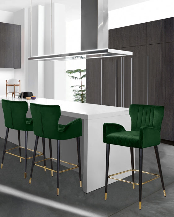 Meridian Furniture - Luxe Velvet Counter Stool Set of 2 in Green - 792Green-C - GreatFurnitureDeal