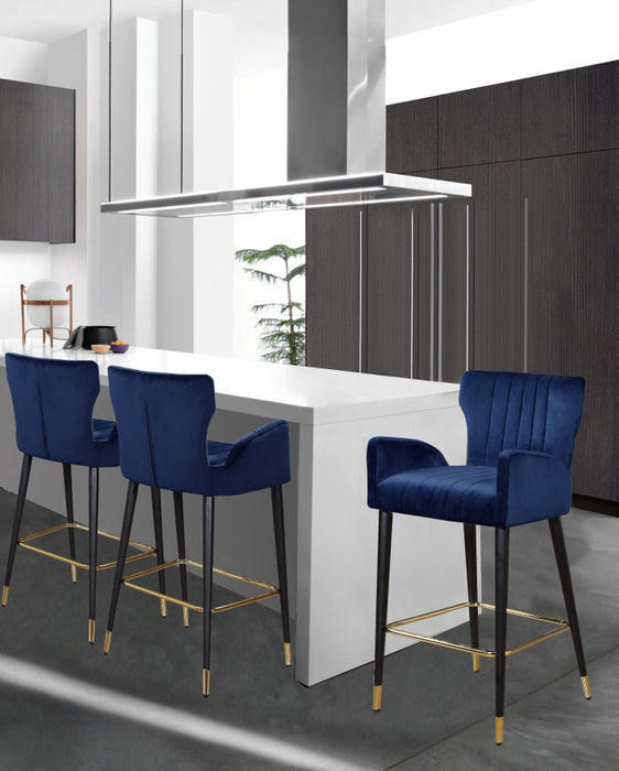 Meridian Furniture - Luxe Velvet Counter Stool Set of 2 in Navy - 792Navy-C