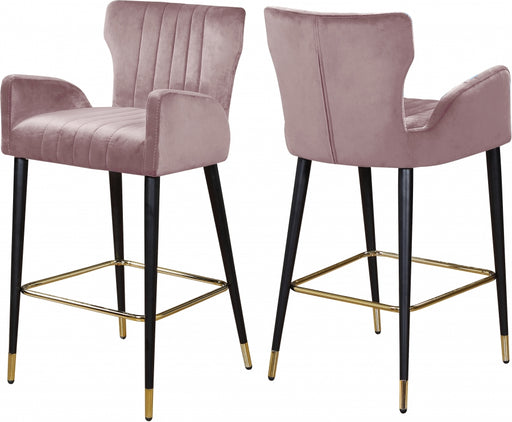 Meridian Furniture - Luxe Velvet Counter Stool Set of 2 in Pink - 792Pink-C - GreatFurnitureDeal