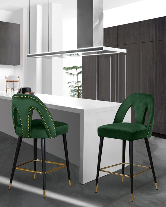 Meridian Furniture - Akoya Velvet Counter Stool Set of 2 in Green - 795Green-C - GreatFurnitureDeal