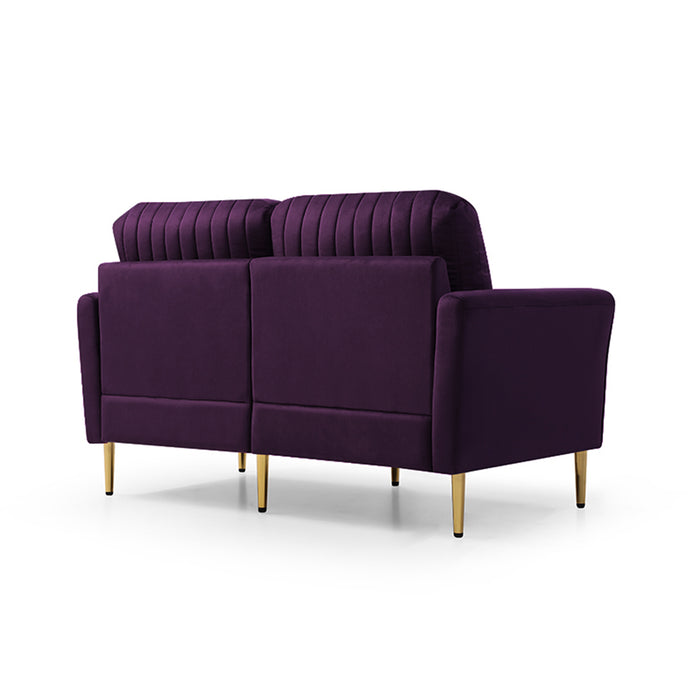 GFD Home - Mid Century Purple Velvet Modern Sectional Sofa Couch Set for Living Room, 2 Pieces Fabric Arm Chair and 1 Piece 2 - Seater  Loveseat For Living Room - GreatFurnitureDeal