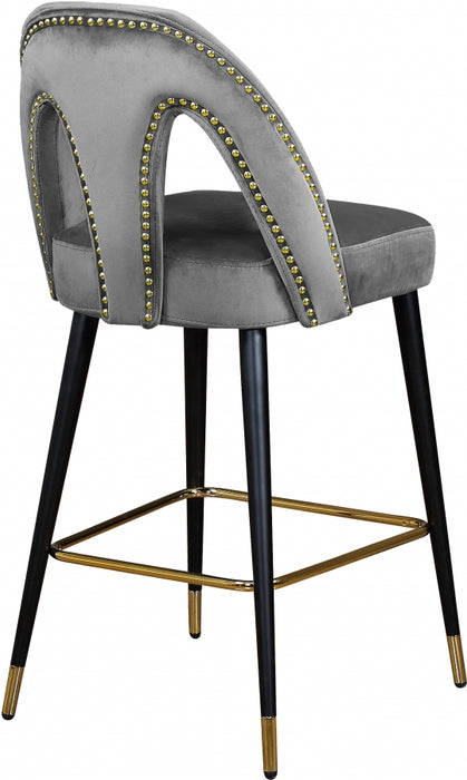Meridian Furniture - Akoya Velvet Counter Stool Set of 2 in Grey - 795Grey-C - GreatFurnitureDeal
