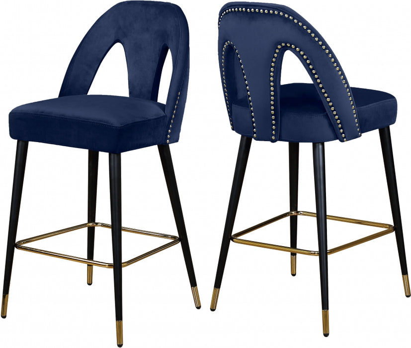 Meridian Furniture - Akoya Velvet Counter Stool Set of 2 in Navy - 795Navy-C - GreatFurnitureDeal