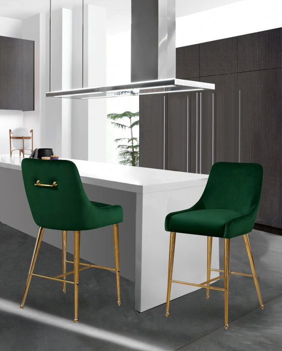 Meridian Furniture - Owen Velvet Counter Stool in Green (Set of 2) - 745Green