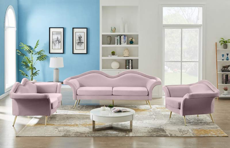 Meridian Furniture - Lips Velvet Loveseat in Pink - 607Pink-L - GreatFurnitureDeal