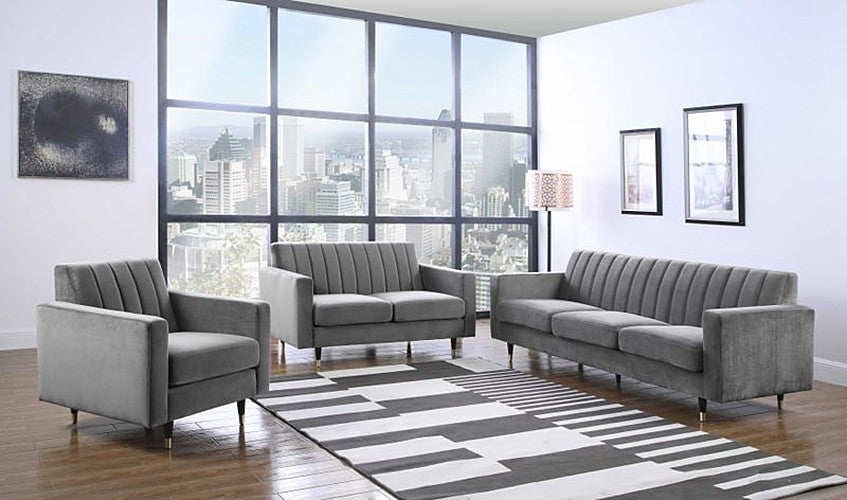 Meridian Furniture - Lola Velvet Sofa in Grey - 619Grey-S - GreatFurnitureDeal
