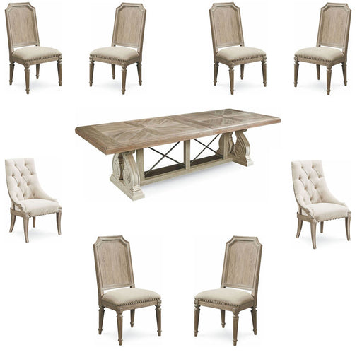 ART Furniture - Arch Salvage Parchment Pearce 9 Piece Extendable Rectangular Dining Room Set - 233221-2802-9SET