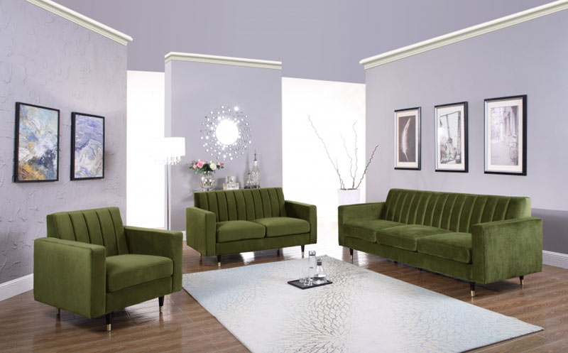 Meridian Furniture - Lola Velvet Loveseat in Olive - 619Olive-L - GreatFurnitureDeal