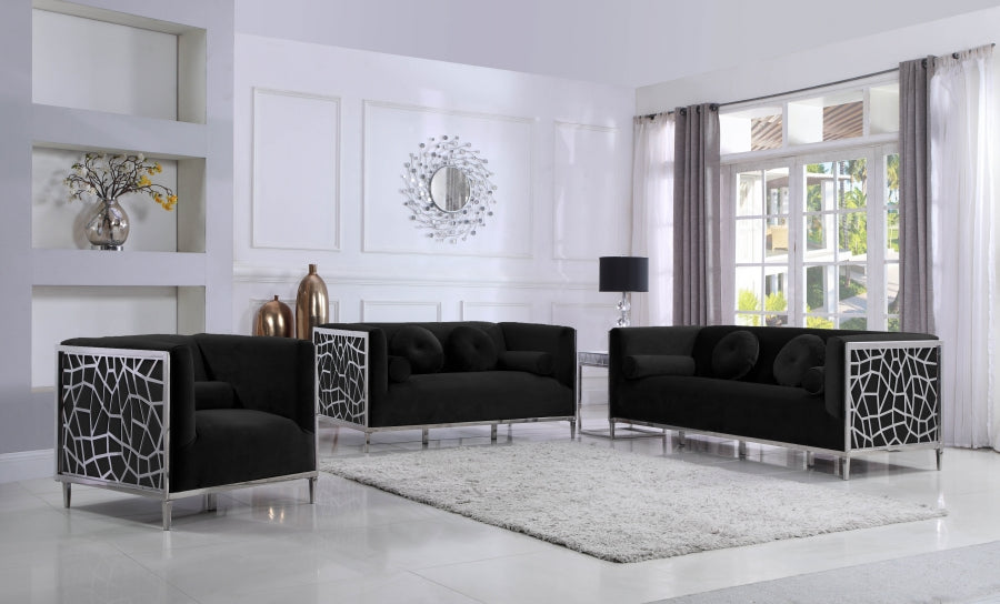 Meridian Furniture - Opal Velvet Sofa in Black - 672Black-S - GreatFurnitureDeal