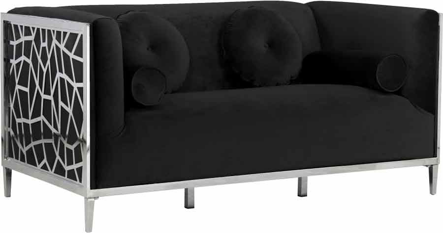 Meridian Furniture - Opal 3 Piece Living Room Set in Black -  672Black-S-3SET - GreatFurnitureDeal