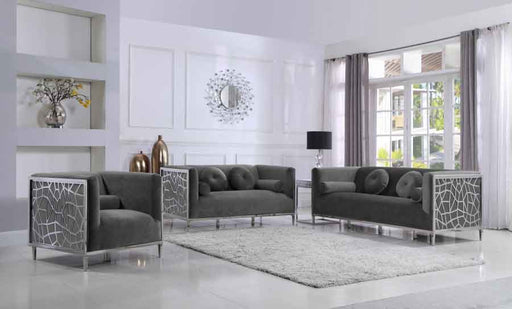 Meridian Furniture - Opal Velvet Loveseat in Grey - 672Grey-L - GreatFurnitureDeal