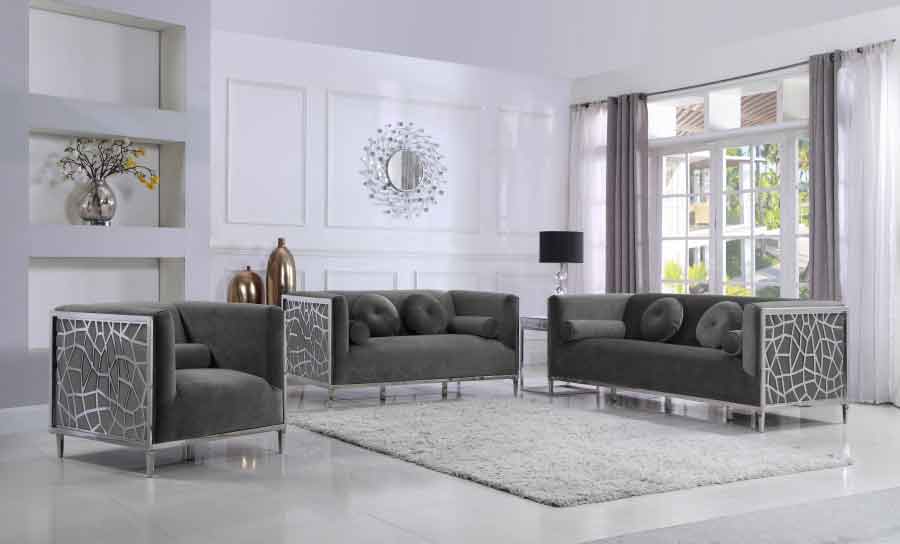 Meridian Furniture - Opal Velvet Sofa in Grey - 672Grey-S