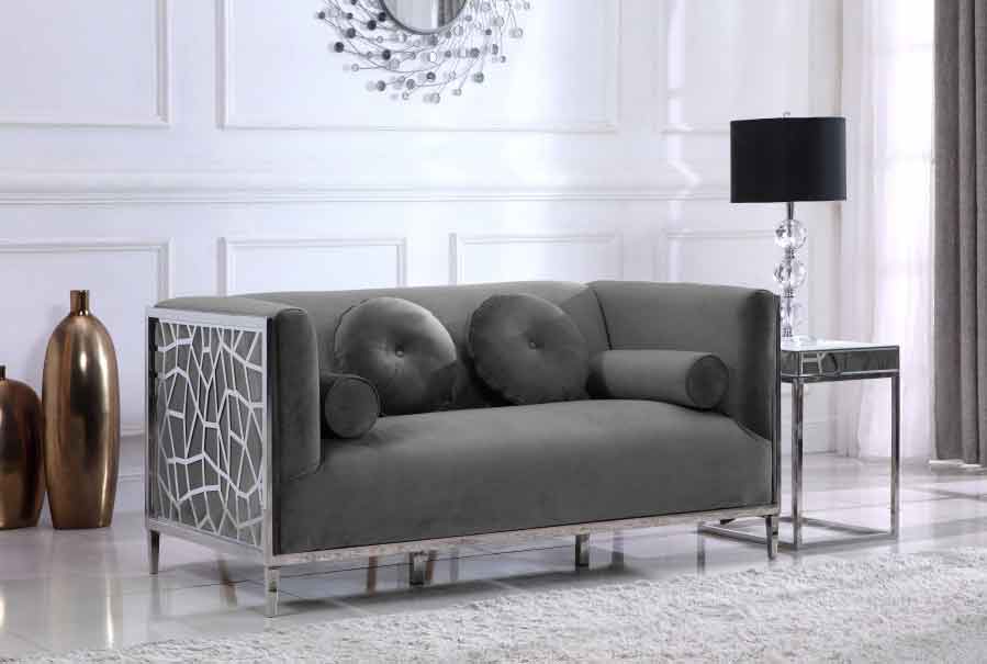 Meridian Furniture - Opal 3 Piece Living Room Set in Grey -  672Grey-S-3SET