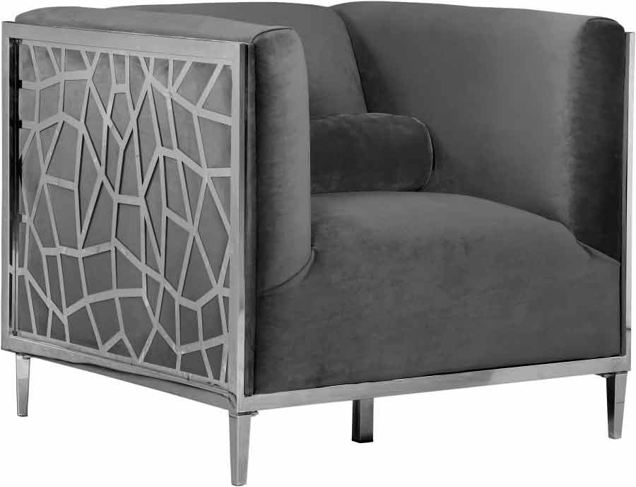 Meridian Furniture - Opal 3 Piece Living Room Set in Grey -  672Grey-S-3SET