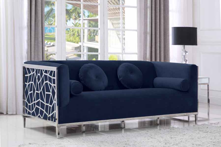 Meridian Furniture - Opal Velvet Sofa in Navy - 672Navy-S