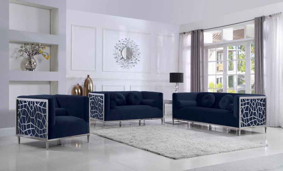 Meridian Furniture - Opal Velvet Sofa in Navy - 672Navy-S