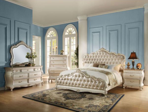 Acme Furniture - Chantelle California King Bed, Rose Gold PU & Pearl White - 23534CK