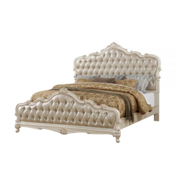 Acme Furniture - Chantelle 3 Piece Eastern King Bedroom Set in Rose Gold PU & Pearl White - 23537EK-3SET - GreatFurnitureDeal