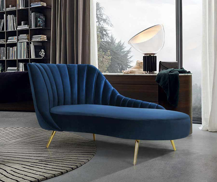Meridian Furniture - Margo Velvet Chaise Lounge in Navy - 622Navy-Chaise