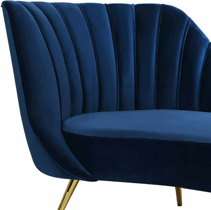 Meridian Furniture - Margo Velvet Chaise Lounge in Navy - 622Navy-Chaise - GreatFurnitureDeal