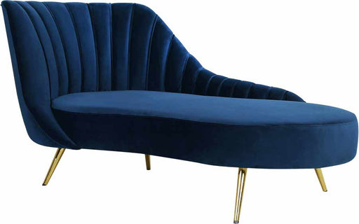 Meridian Furniture - Margo Velvet Chaise Lounge in Navy - 622Navy-Chaise - GreatFurnitureDeal