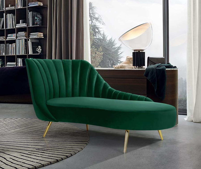 Meridian Furniture - Margo Velvet Chaise Lounge in Green - 622Green-Chaise