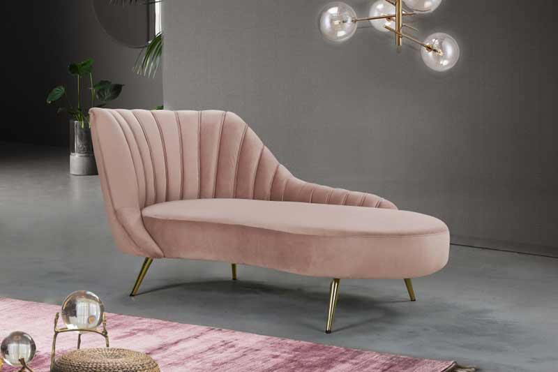 Meridian Furniture - Margo Velvet Chaise Lounge in Pink - 622Pink-Chaise - GreatFurnitureDeal