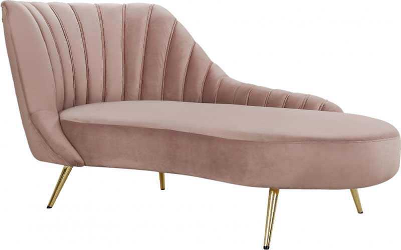 Meridian Furniture - Margo Velvet Chaise Lounge in Pink - 622Pink-Chaise - GreatFurnitureDeal
