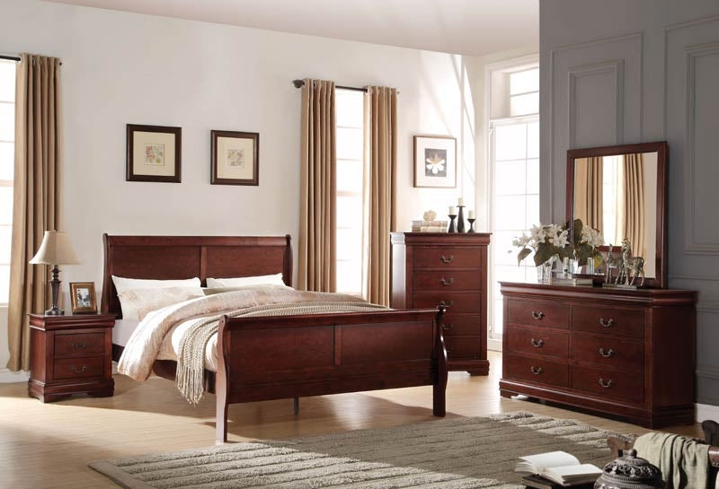 Louis Philippe Cherry 5 Piece Queen Bedroom Set