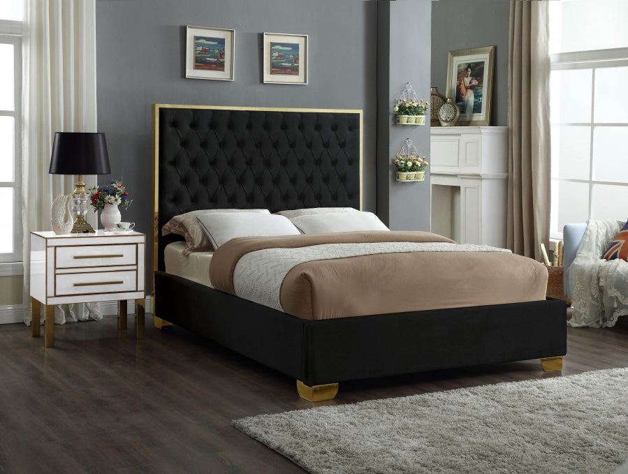 Meridian Furniture - Lana Velvet Queen Bed in Black - LanaBlack-Q - GreatFurnitureDeal