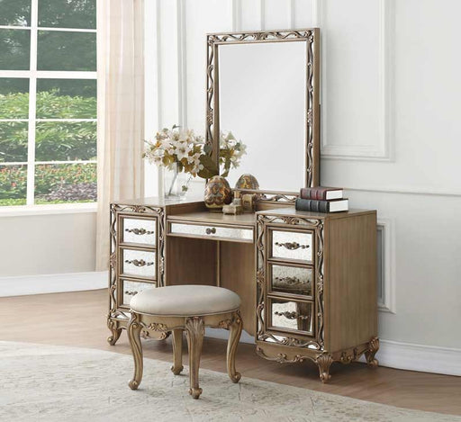 Acme Furniture - Orianne Antique Gold 3 Piece Vanity Desk Set - 23797-3SET