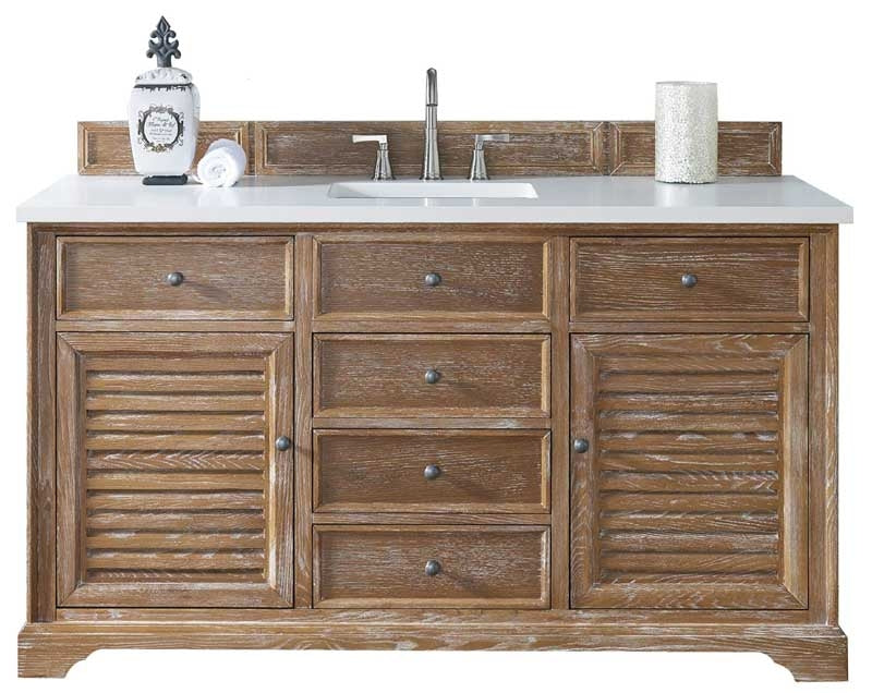 James Martin Furniture - Savannah 60" Driftwood Single Vanity with 3 CM Carrara Marble Top - 238-104-5311-3CAR