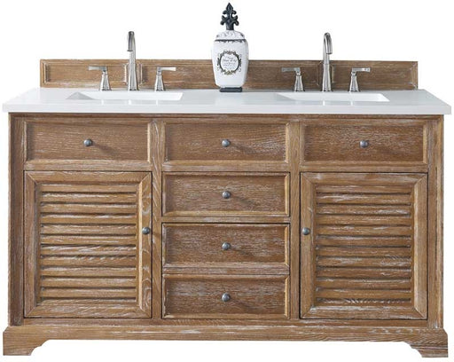 James Martin Furniture - Savannah 60" Driftwood Double Vanity with 3 CM Arctic Fall Solid Surface Top - 238-104-5611-3AF - GreatFurnitureDeal
