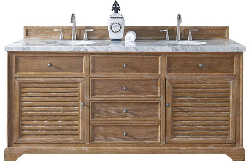James Martin Furniture - Savannah 72" Driftwood Double Vanity with 3 CM Arctic Fall Solid Surface Top - 238-104-5711-3AF - GreatFurnitureDeal