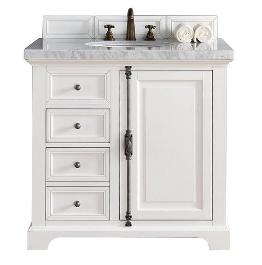 James Martin Furniture - Providence 36" Driftwood Single Vanity with 3 CM Carrara Marble Top - 238-105-5511-3CAR - GreatFurnitureDeal