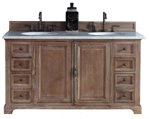 James Martin Furniture - Providence 60" Driftwood Double Vanity with 3 CM Arctic Fall Solid Surface Top - 238-105-5611-3AF - GreatFurnitureDeal