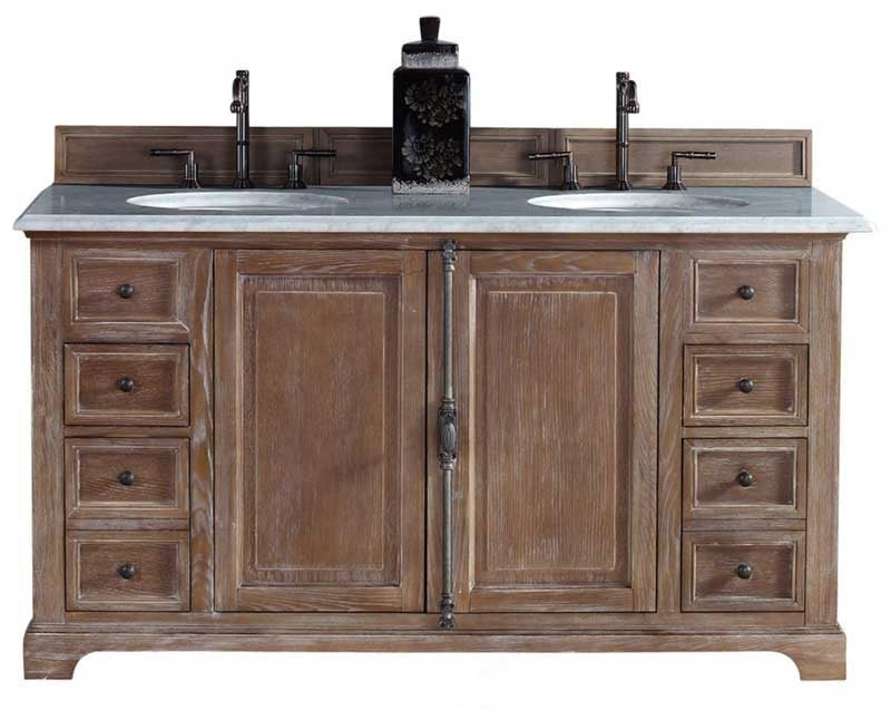James Martin Furniture - Providence 60" Driftwood Double Vanity with 3 CM Arctic Fall Solid Surface Top - 238-105-5611-3AF