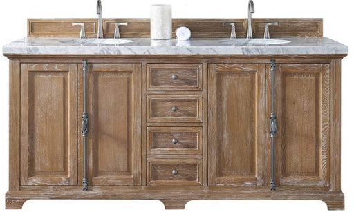 James Martin Furniture - Providence 72" Driftwood Double Vanity with 3 CM Arctic Fall Solid Surface Top - 238-105-5711-3AF - GreatFurnitureDeal