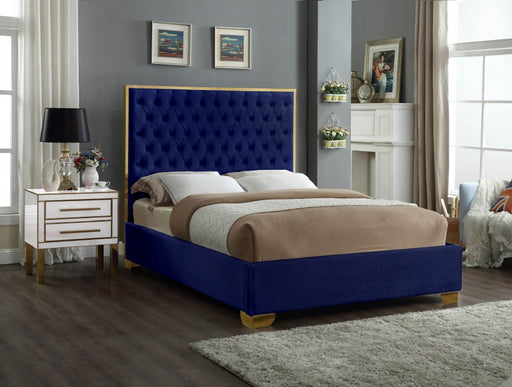 Meridian Furniture - Lana Velvet King Bed in Navy - LanaNavy-K - GreatFurnitureDeal