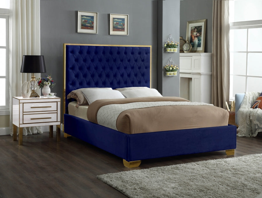 Meridian Furniture - Lana Velvet Queen Bed in Navy - LanaNavy-Q - GreatFurnitureDeal