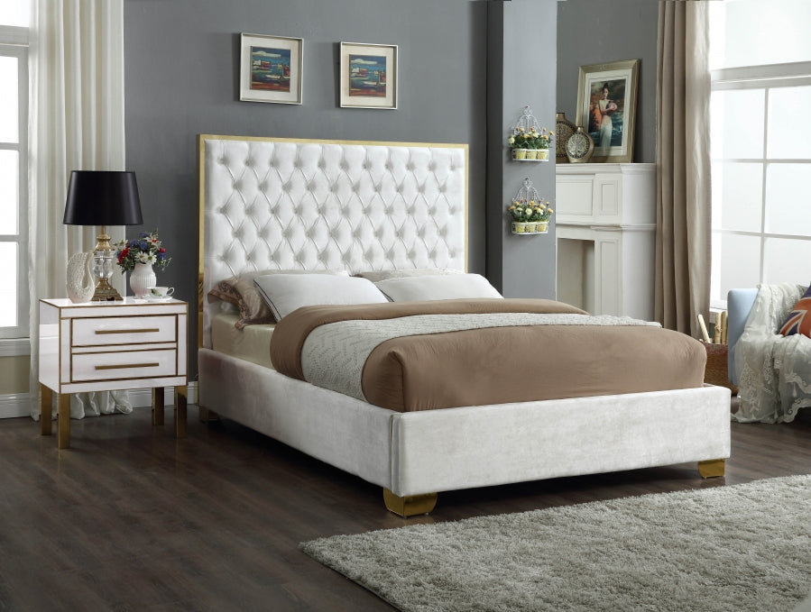 Meridian Furniture - Lana Velvet Queen Bed in White - LanaWhite-Q - GreatFurnitureDeal