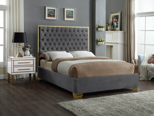 Meridian Furniture - Lana Velvet King Bed in Grey - LanaGrey-K - GreatFurnitureDeal