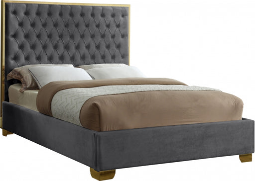 Meridian Furniture - Lana Velvet Queen Bed in Grey - LanaGrey-Q - GreatFurnitureDeal