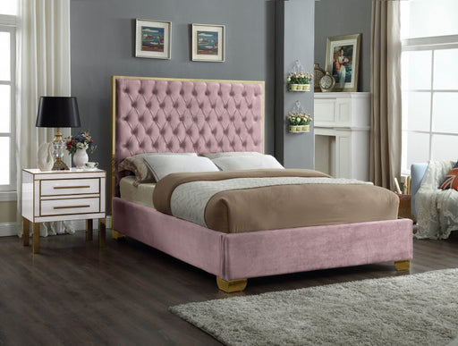 Meridian Furniture - Lana Velvet Queen Bed in Pink - LanaPink-Q - GreatFurnitureDeal