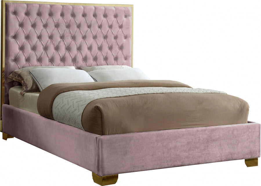 Meridian Furniture - Lana Velvet Queen Bed in Pink - LanaPink-Q - GreatFurnitureDeal