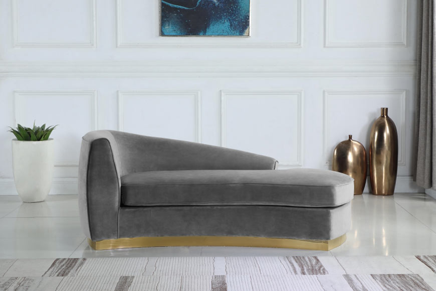 Meridian Furniture - Julian Velvet Chaise Lounge in Grey - 620Grey-Chaise - GreatFurnitureDeal