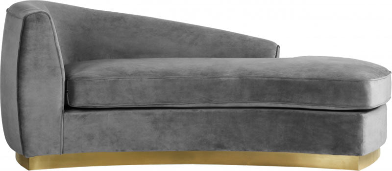 Meridian Furniture - Julian Velvet Chaise Lounge in Grey - 620Grey-Chaise - GreatFurnitureDeal