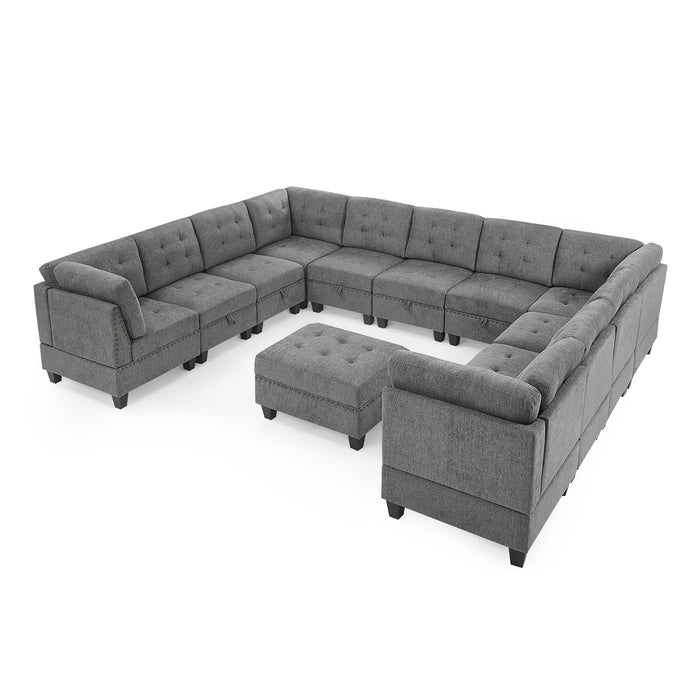 GFD House - U shape Modular Sectional Sofa，DIY Combination，includes Seven Single Chair， Four Corner and One Ottoman，Grey - GreatFurnitureDeal