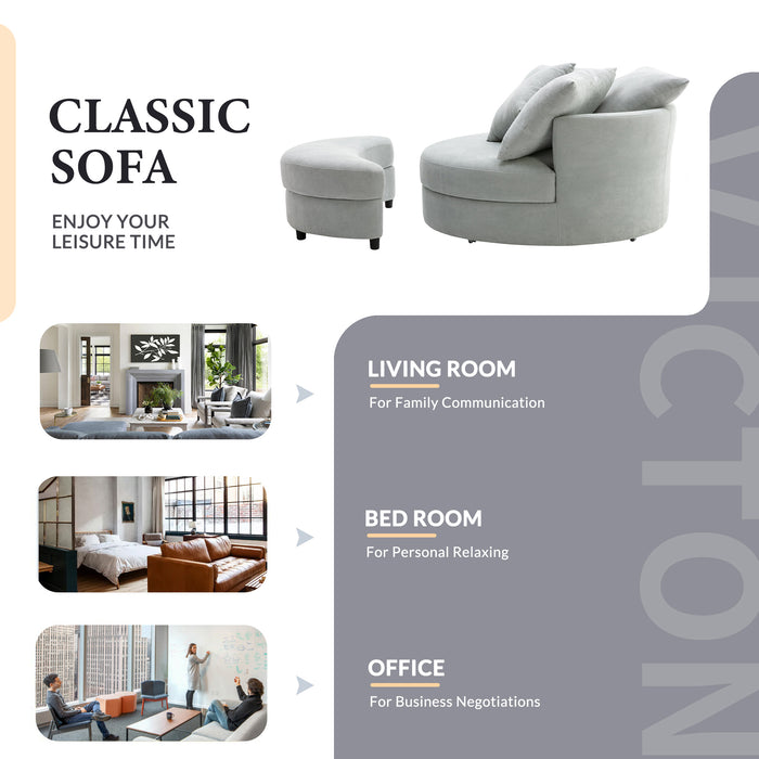 GFD Home - Orisfur. 360° Swivel Accent Barrel Chair with Storage Ottoman & 4 Pillows, Modern Linen Leisure Chair Round Accent for Living Room - GreatFurnitureDeal