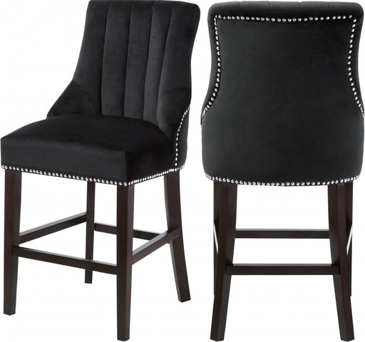 Meridian Furniture - Oxford Velvet Counter Stool in Black (Set of 2) - 722Black-C - GreatFurnitureDeal